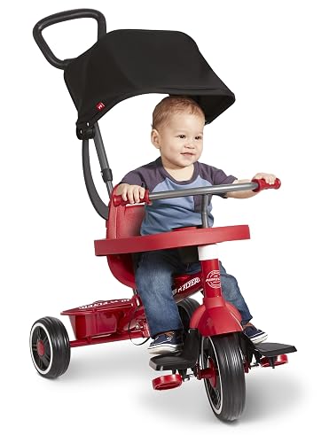Bicicleta para niños pequeños, Triciclo para niños de 2 a 4 años, Juguete de bebé, Volante de Radio 4 en 1 Stroll 'N Trike, para Edades de 1 a 5 años, Rojo (Exclusivo de )