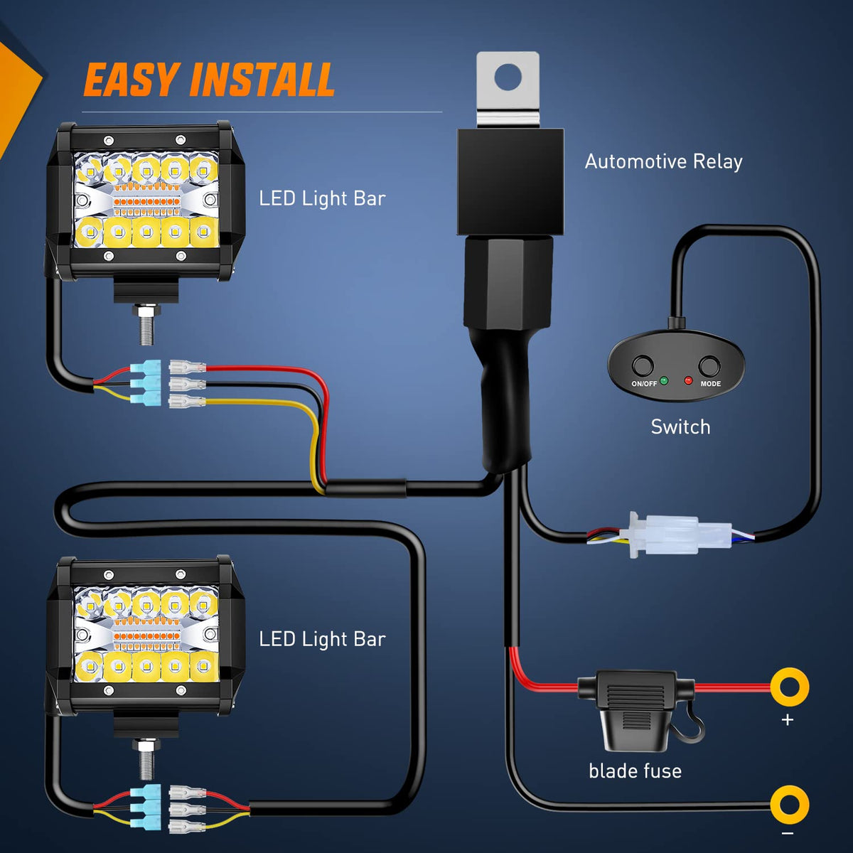 Nilight - 2 cápsulas LED de 4 pulgadas y 60 W, barra de luz blanca ámbar, luz estroboscópica, 6 modos, función de memoria, todoterreno, camión, ATV, SUV, cabina, barco con kit de arnés de cableado de 16 AWG, 2 cables, 2 años de garantía