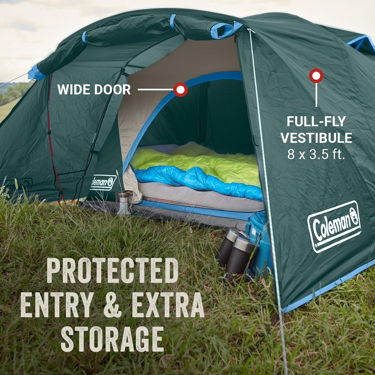 Coleman - Tienda de campaña Skydome con vestíbulo de Clima Completo, para 4/6 Personas, Resistente a la Intemperie en 5 Minutos, Incluye Bolsa de Transporte y Mosca de Lluvia, 20% más de Espacio para
