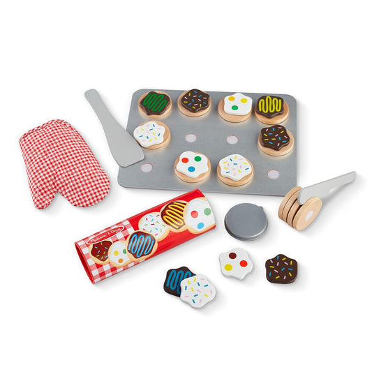 Melissa & Doug Juego de Imitación para Cortar y Hornear Galletas, Alimentos de Juguete, Juguete de Madera (29 Piezas)