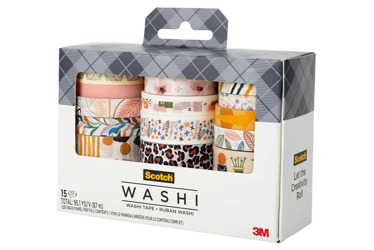 Scotch Washi - Cinta de diseño caprichoso, 15 rollos, ideal para diario de balas, álbumes de recortes y decoración de bricolaje (C1017-15-P5)