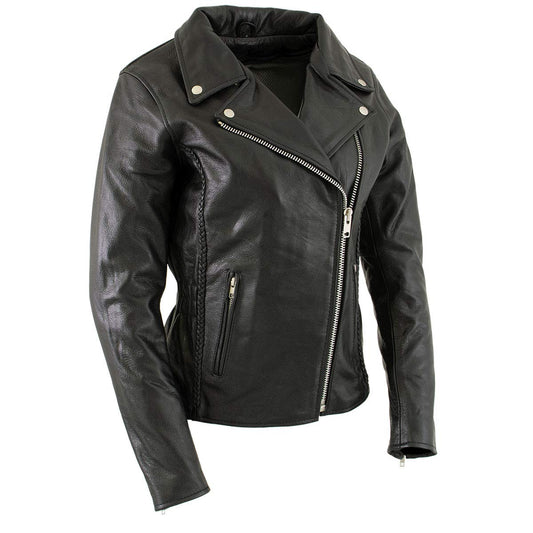 Milwaukee Leathher Milwaukee LKL27001 - chamarra clásica trenzada de piel negro de alta calidad ajustada para motociclistas, talla S