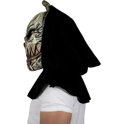 REV Máscara Completa de Látex Pumpkin Ghoul White, Máscara de Calabaza Fantasma Blanca Talla Mediana para Halloween, Cosplay y Fiestas de Terror
