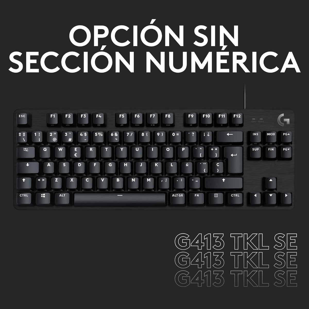 Logitech G413 SE Teclado Mecánico Gaming en inglés Tamaño Estándar - Teclado Retroiluminado, Interruptores Mecánicos Táctiles, Sin Efecto Fantasma, Compatible: Windows, macOS - Negro Aluminio