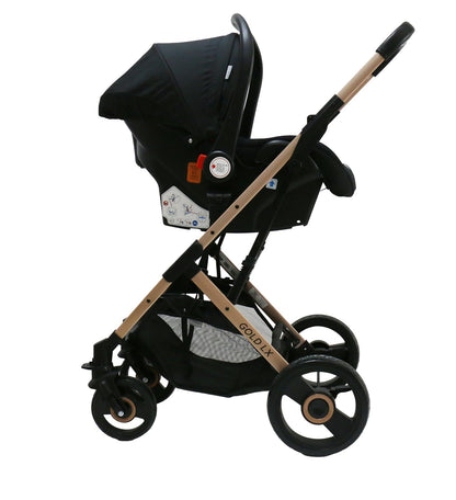 PRINSEL | Carriola y Autoasiento para Bebé | Carriola y Sistemas de Viaje/Paseo | Gold LX | Negro | De 0 Meses a 3 Años, Hasta 18 kg, Fácil Cierre, Asiento Reversible, Portabebé, Amplia Canastilla | Artículos para Bebés - Recién Nacido