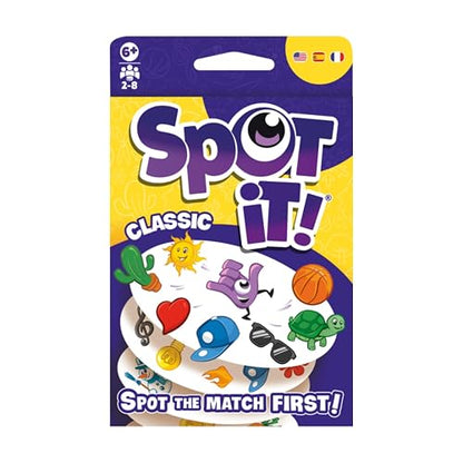 Asmodee Spot It! Juego de Cartas clásico (actualización 2024) – Pocket Eco Edition, Juego de percepción Visual 5 en 1 para Reflejos rápidos y diversión Familiar, Edades de 6 años, 2 a 8 Jugadores