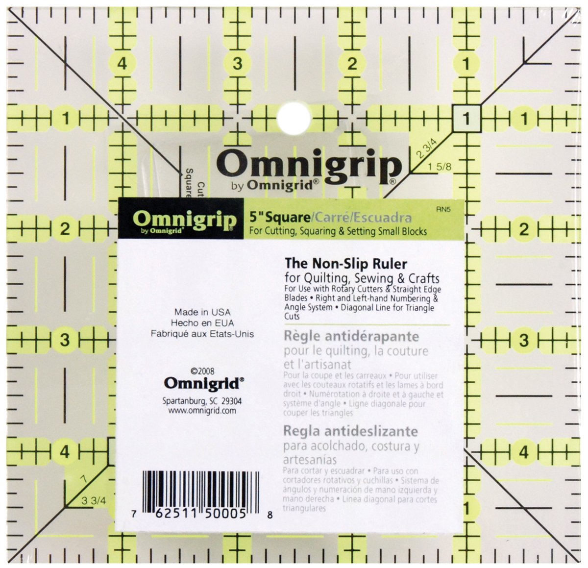 Omnigrid Regla de Acolchado Antideslizante - Cuadrado - 12.70cm (5") x 12.70cm (5")
