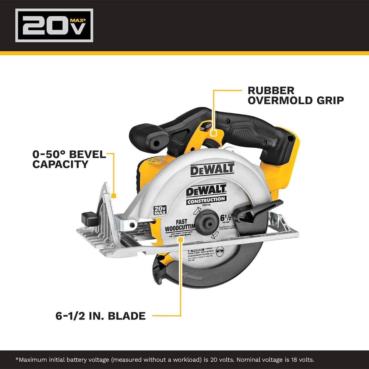 DEWALT Sierra Circular 6-1/2 Pulgadas 20V MAX* (Solo herramienta) DCS391B