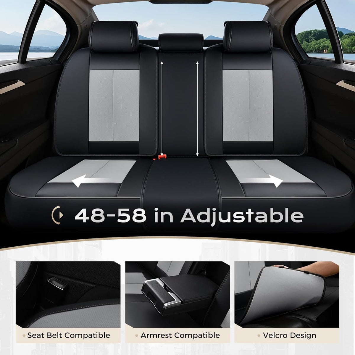 Coverado Fundas de Asiento de Automóvil, Juego Completo de Fundas de Asiento de Automóvil, Impermeable, con Soporte Lumbar, Fundas de Asiento de automóvil, Ajuste Universal para la mayoría de Automóviles, SUV