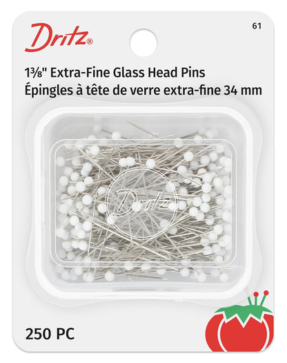 Dritz 61 Pines de Cabeza de Vidrio, extrafino, 250 Unidades, Color Blanco