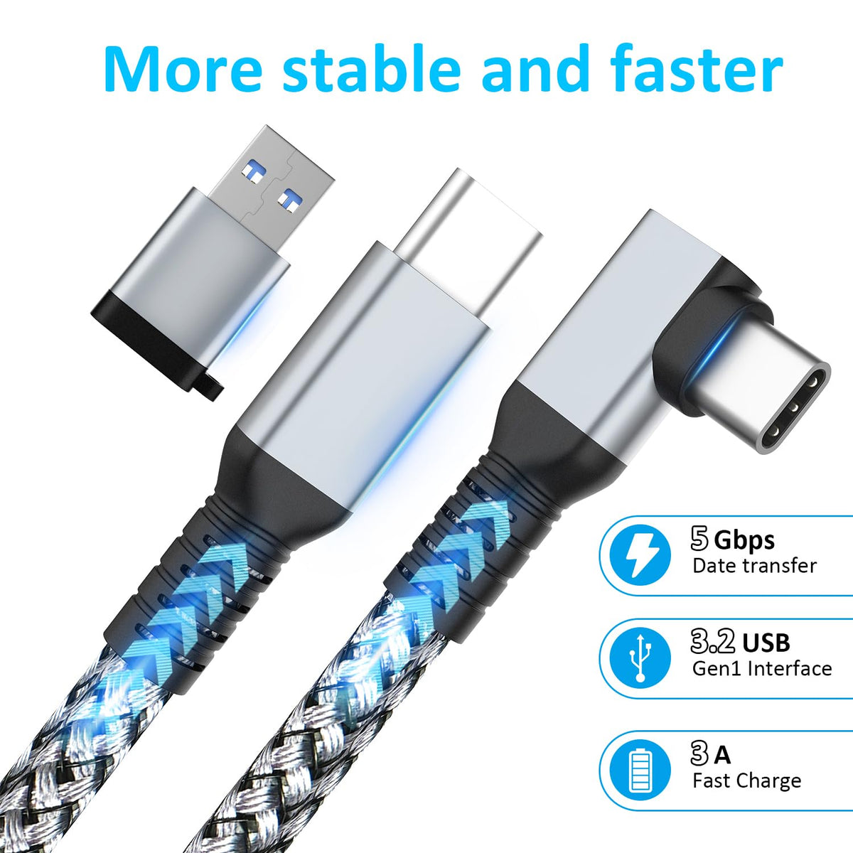 Cable Link VR de 16 pies compatible con Meta Oculus Quest 2/Quest 3/Pro Pico, accesorios trenzados de nailon y juegos de PC Steam VR, cable USB 3.0 de transferencia de datos tipo C, para auriculares VR