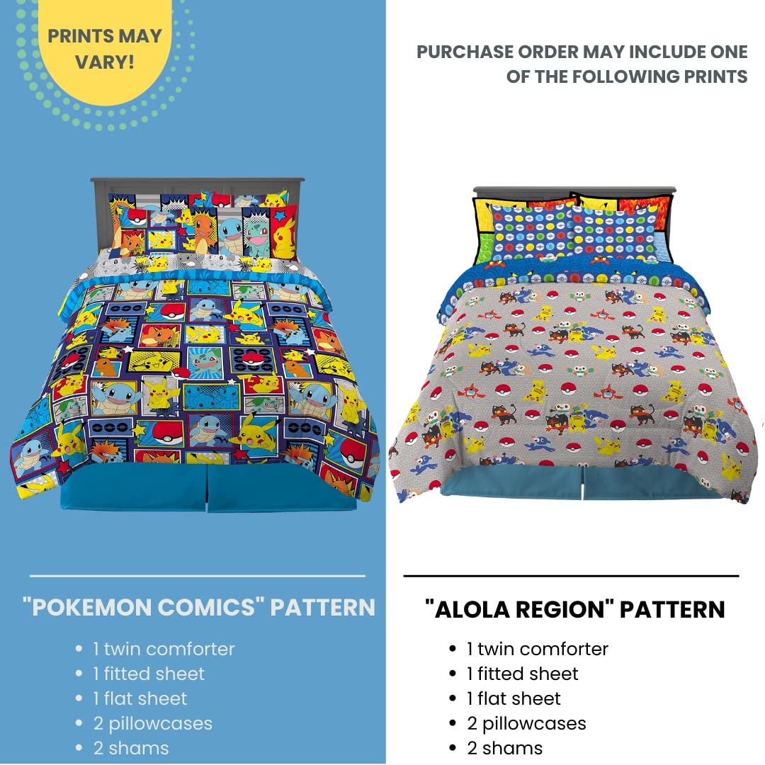 Franco - Juego de Ropa de Cama Supersuave para niños, edredón y sábanas con Funda de Almohada, 7 Piezas, tamaño matrimonial, Pokémon