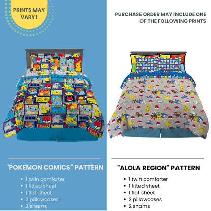 Franco - Juego de Ropa de Cama Supersuave para niños, edredón y sábanas con Funda de Almohada, 7 Piezas, tamaño matrimonial, Pokémon