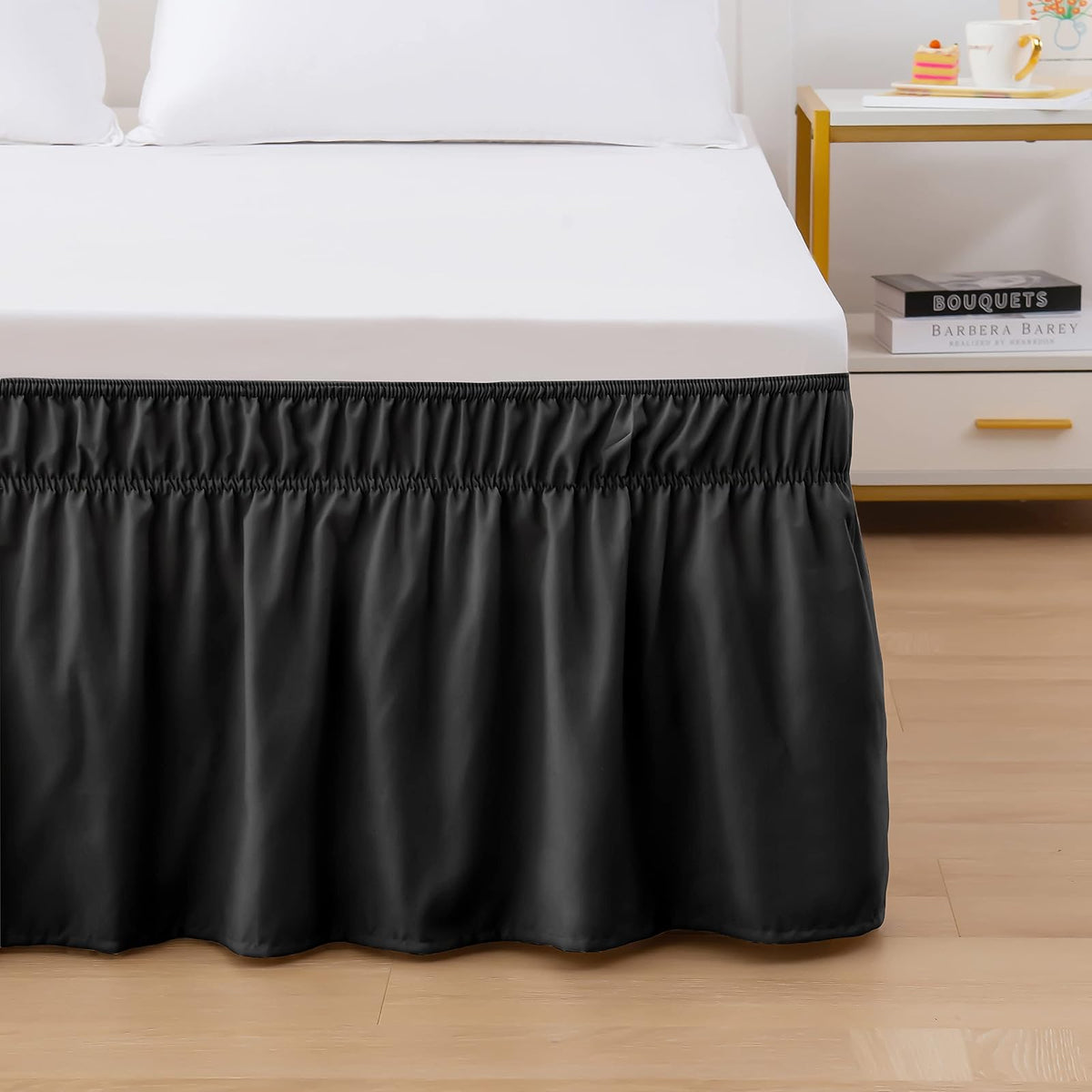 Elegant Comfort - Falda de Cama elástica con Volantes sólidos, con caída a Medida de 16 Pulgadas, fácil Ajuste, Alta Calidad Resistente a Las Arrugas y a la decoloración, tamaño King/Queen, Negro