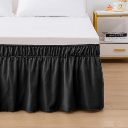 Elegant Comfort - Falda de Cama elástica con Volantes sólidos, con caída a Medida de 16 Pulgadas, fácil Ajuste, Alta Calidad Resistente a Las Arrugas y a la decoloración, tamaño King/Queen, Negro