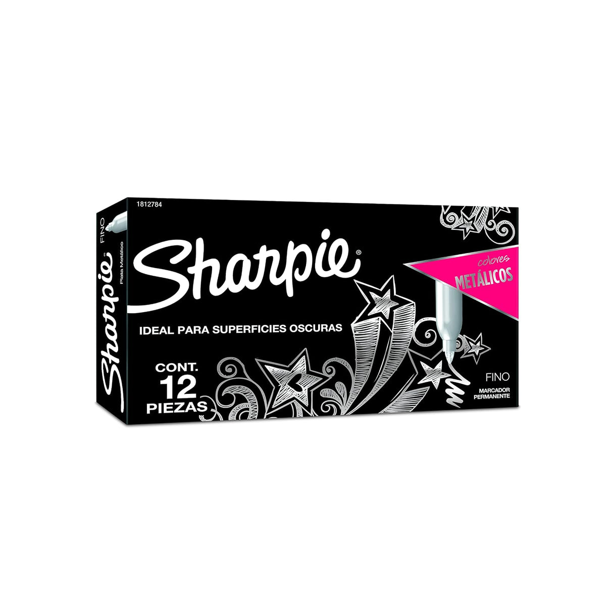 Sharpie Marcadores Permanentes Metálicos, Punta Fina, Plateado, 12 Piezas, 1812784