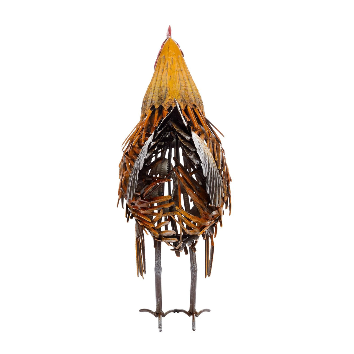 Alpine Corporation 16" H Indoor/Outdoor Metal Hen Decorative Garden Statue, Golden Brown