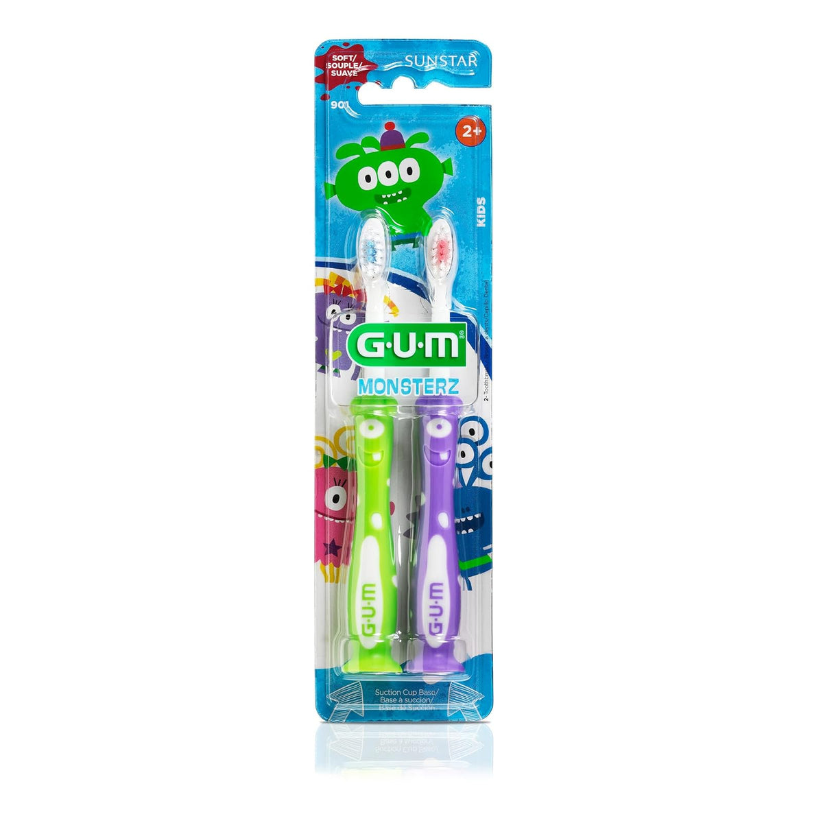 GUM 901B Monsterz Kids and Toddler Toothbrush, Soft, Ages 2+, 2 Count (Pack of 6)