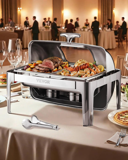 VEVOR Calentador de Alimentos Rectangular de Acero Inoxidable 8.5 L - Visible (actualizado) - Plata