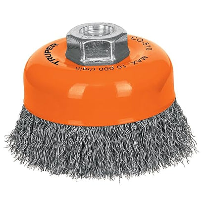 Truper CO-510, Carda de copa, alambre ondulado, 4" para esmeril