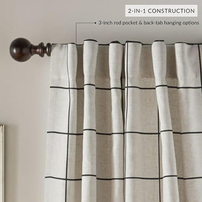 Elrene Home Fashions Brighton - Cortina oscurecedora a Cuadros para Ventana, Sala de Estar y recámara con pestañas de Bolsillo para Barra, 52 x 95 Pulgadas, 1 Panel