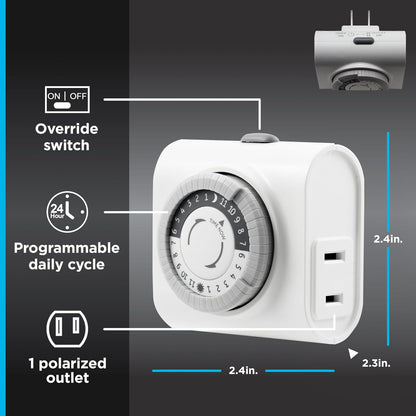 Paquete de 3: GE Temporizador básico para interiores de 24 horas, 1 toma polarizada, enchufable, ciclo de encendido/apagado diario, intervalo de 30 minutos, para lámparas, electrodomésticos de