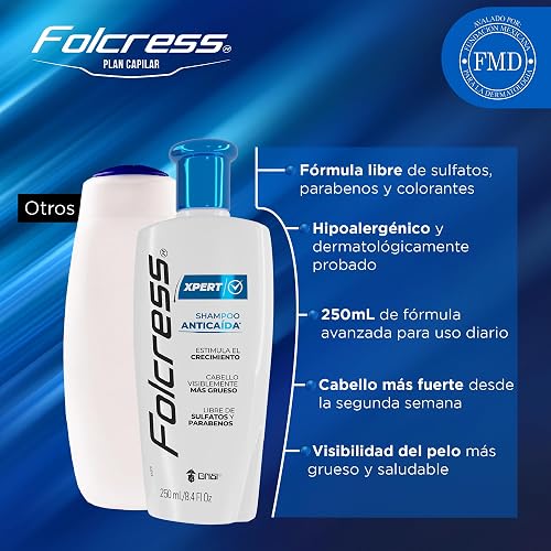 Folcress Xpert Shampoo Anticaída Libre de Sulfatos y Parabenos Grisi 250 ml