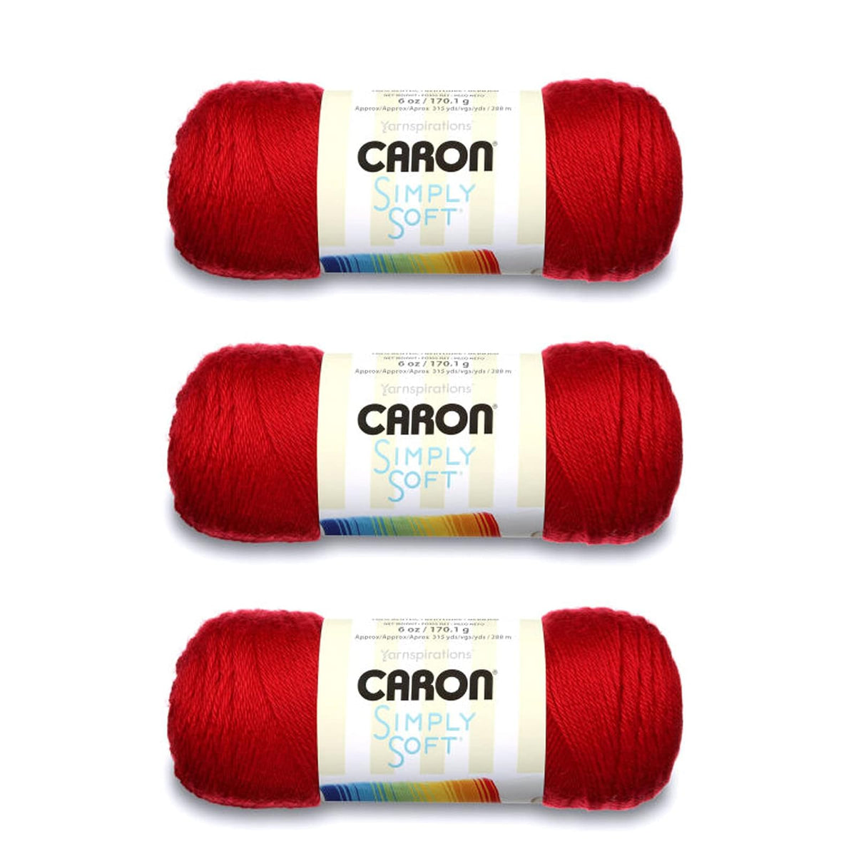 Caron Simply Soft Estambre Acrílico, Paquete de 3 Madejas de 170 g - Cosecha Rojo - Paquete de 3