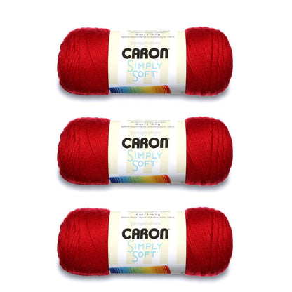 Caron Simply Soft Estambre Acrílico, Paquete de 3 Madejas de 170 g - Cosecha Rojo - Paquete de 3