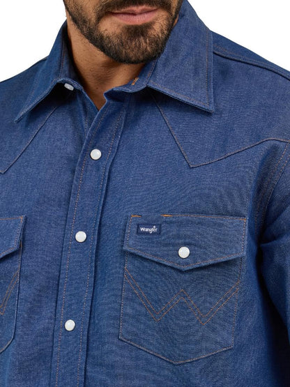 Wrangler Men's Cowboy Cut Western Long Sleeve Snap Work Shirt Firm Finish