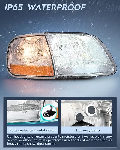 Nilight Conjunto de Faros Delanteros Cromados con Reflector Ámbar para Ford F-150 y Expedition 1997-2003 NA185