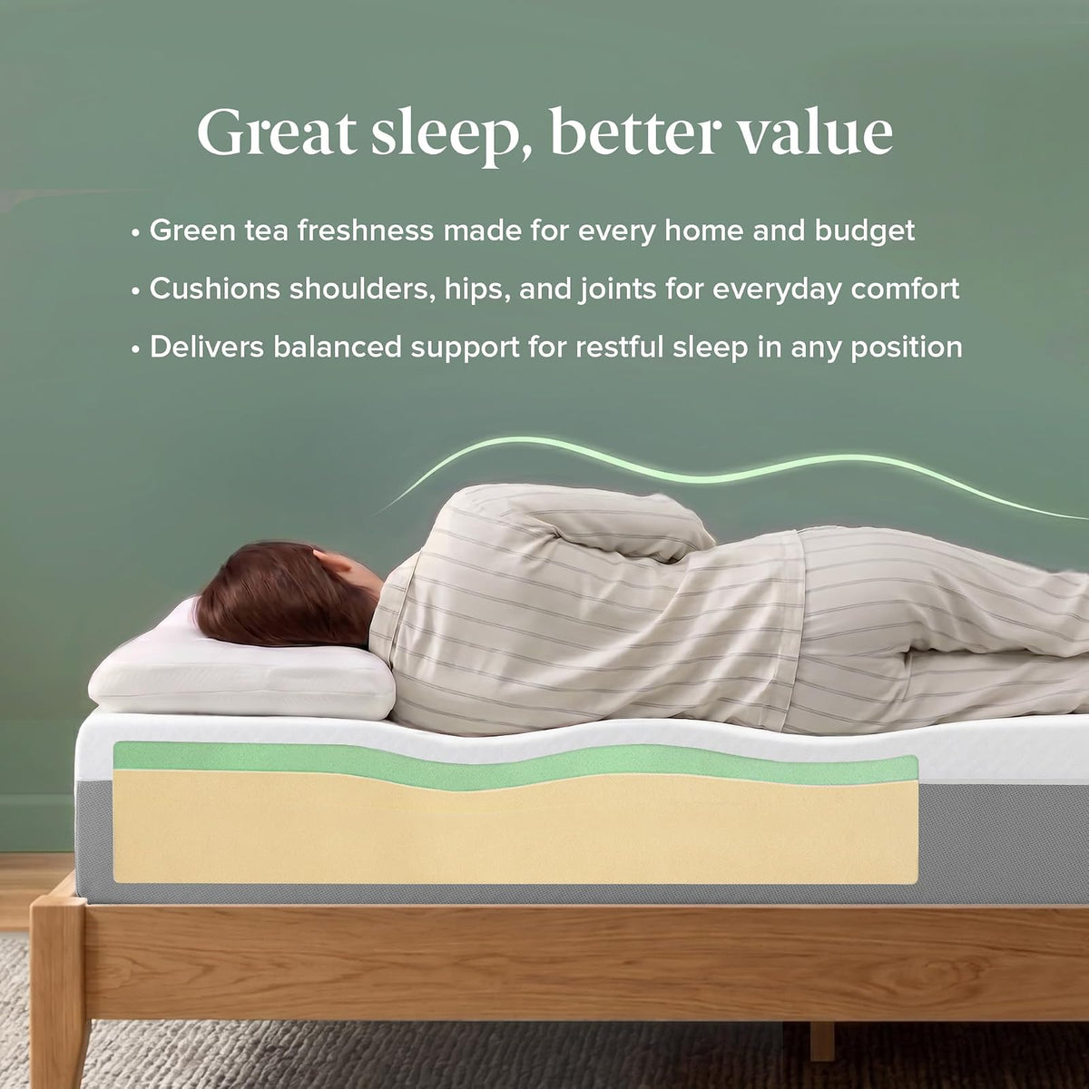 ZINUS - Colchón de Espuma viscoelástica Esencial de té Verde de 8 Pulgadas, Cama en una Caja, colchón asequible, Certificado CertiPUR-US,