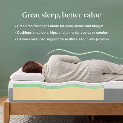 ZINUS - Colchón de Espuma viscoelástica Esencial de té Verde de 8 Pulgadas, Cama en una Caja, colchón asequible, Certificado CertiPUR-US,