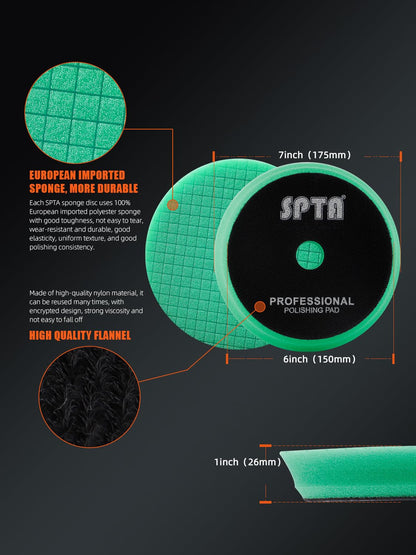 SPTA Almohadillas para orejas orbitales de 6 pulgadas y 150 mm, con 5 almohadillas de pulido y 1 de microfibra, para compuesto