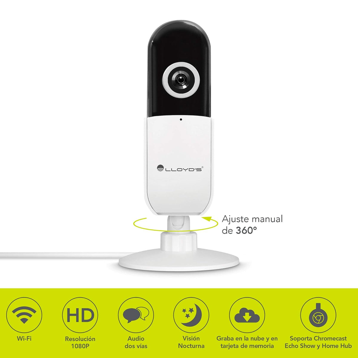 Lloyd's Set 2 Cámaras IP WiFi p/Interior 1080P Audio 2 vías Compatible Alexa