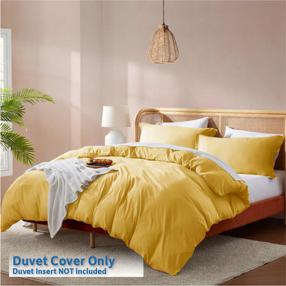 Nestl Juego de Funda para Edredón de 3 Piezas - Ultra Suave Fibra de Doble Cepillado Colección de Hotel - Cubierta de Edredón con Cierre de Botones y 2 Fundas para Almohada, Amarillo - Queen 228 x 228