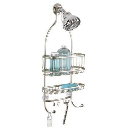 InterDesign York Lyra Shower Caddy, Satin | Espacio extra amplio, 9.75 x 4 x 22 pulgadas, ganchos para maquinillas de afeitar, toallas, champú, acondicionador, jabón