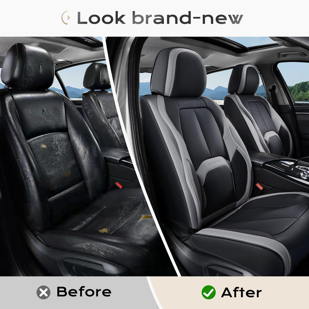 Coverado Fundas de Asiento de Automóvil, Juego Completo de Fundas de Asiento de Automóvil, Impermeable, con Soporte Lumbar, Fundas de Asiento de automóvil, Ajuste Universal para la mayoría de Automóviles, SUV