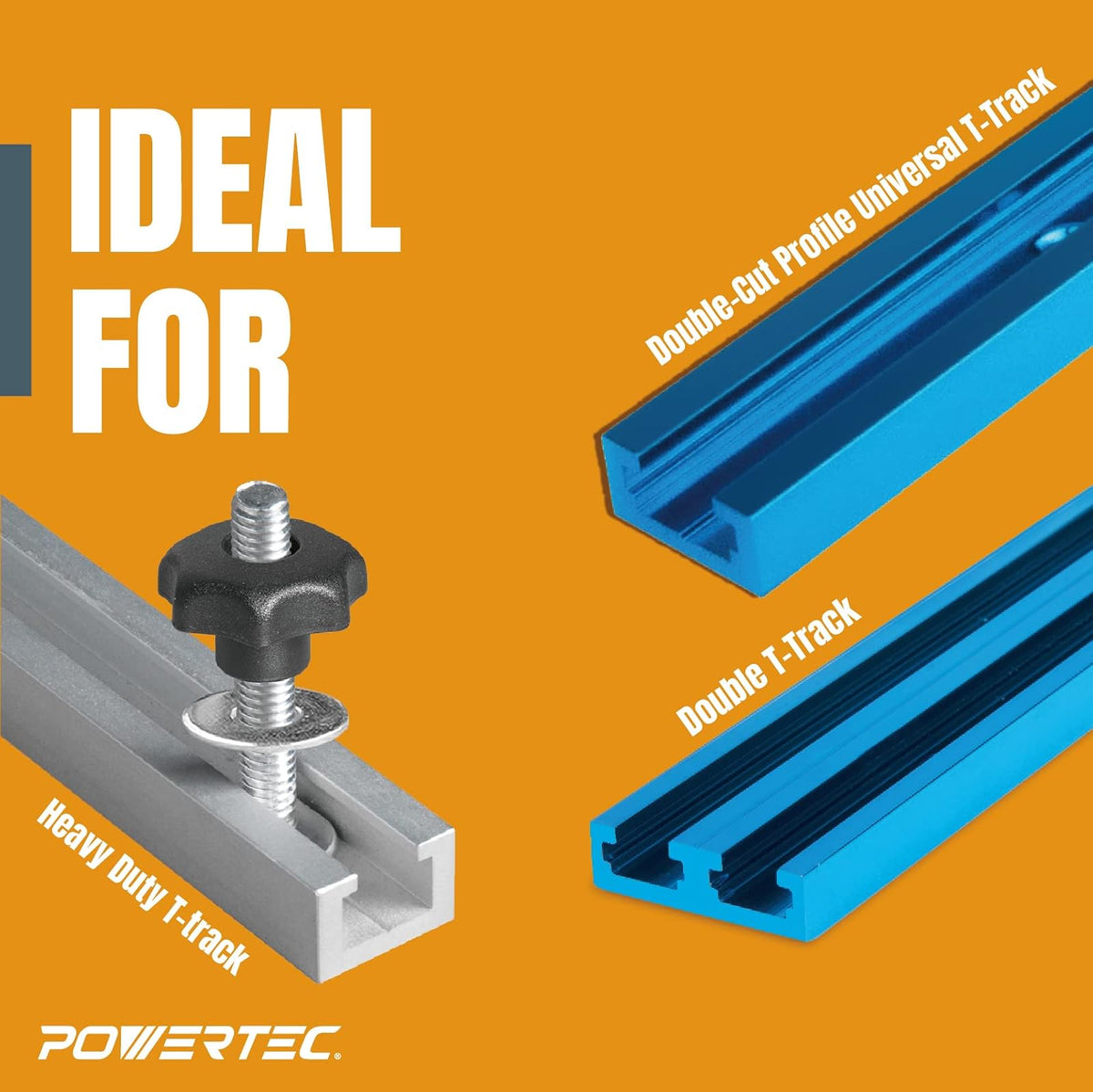 POWERTEC 71481 T - Juego de pomos de riel con perilla de 7 estrellas, pernos y arandelas roscados de 1/4-20, paquete de 10, pernos de riel en T, accesorios de riel en T para plantillas y accesorios de