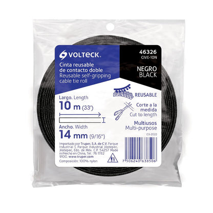 Volteck CIVE-10N, Cinta de contacto doble, 10 m, negra