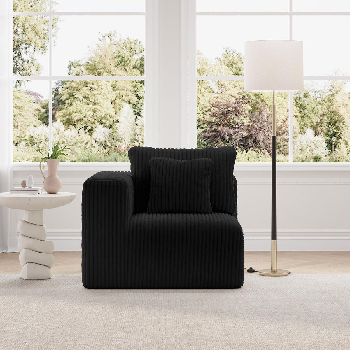 Novilla Sofá Modular Seccional Nube, Tapizado en Pana, Negro - Left-arm Seat (A) - Negro -