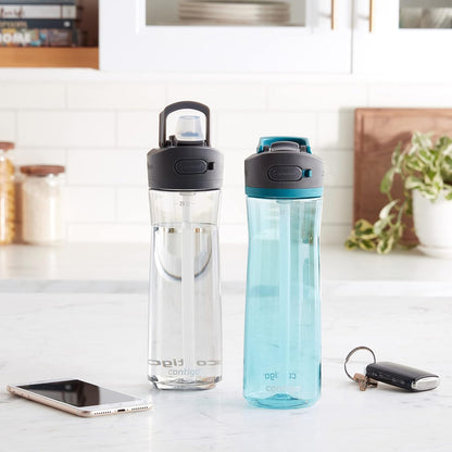 Contigo Ashland 2.0 - Botella de agua a prueba de fugas con tapa y popote en ángulo, apta para lavaplatos, tapa intercambiable, 2 unidades, 24 onzas, enebro/sake