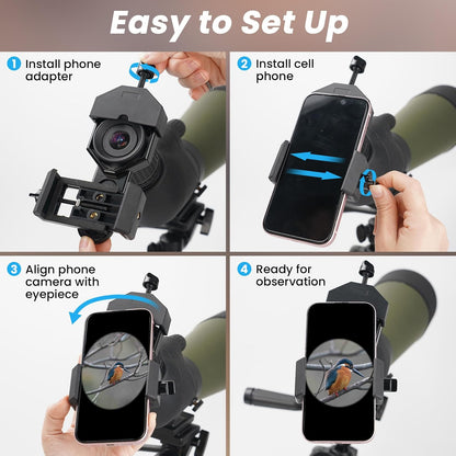 Gosky - Adaptador Universal para teléfono Celular – Compatible con binoculares monoculares, telescopio y microscopio