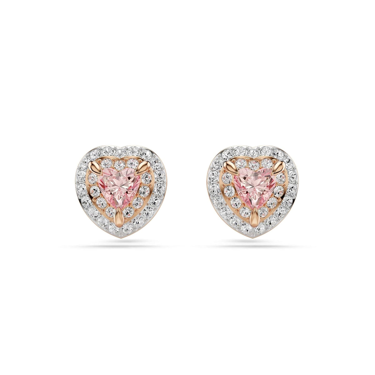 arete Swarovski One con forma de corazón, pavé, corazón, rosa, acabado de metal mixto