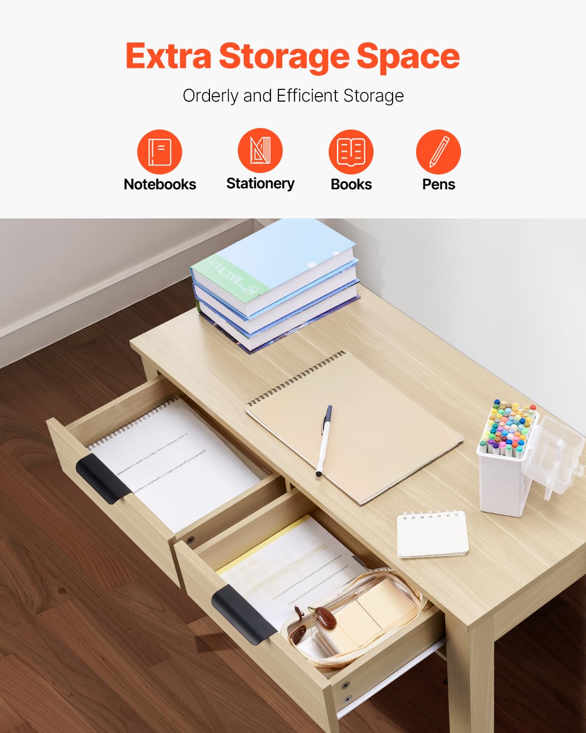 VEVOR - computadora pequeño con cajones, computadora Infantil para recámara, Mesa de Estudio Simple Moderna para Dibujar, Leer, Escribir, Mesa de Almacenamiento Rectangular de MDF para el hogar
