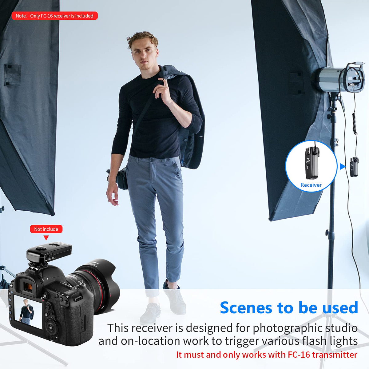 Neewer FC-16 Multi-Canal 2.4GHz 3-en-1 Inalámbrico de Zapata Caliente Flash Receptor para Cámara de Canon y Nikon DSLR