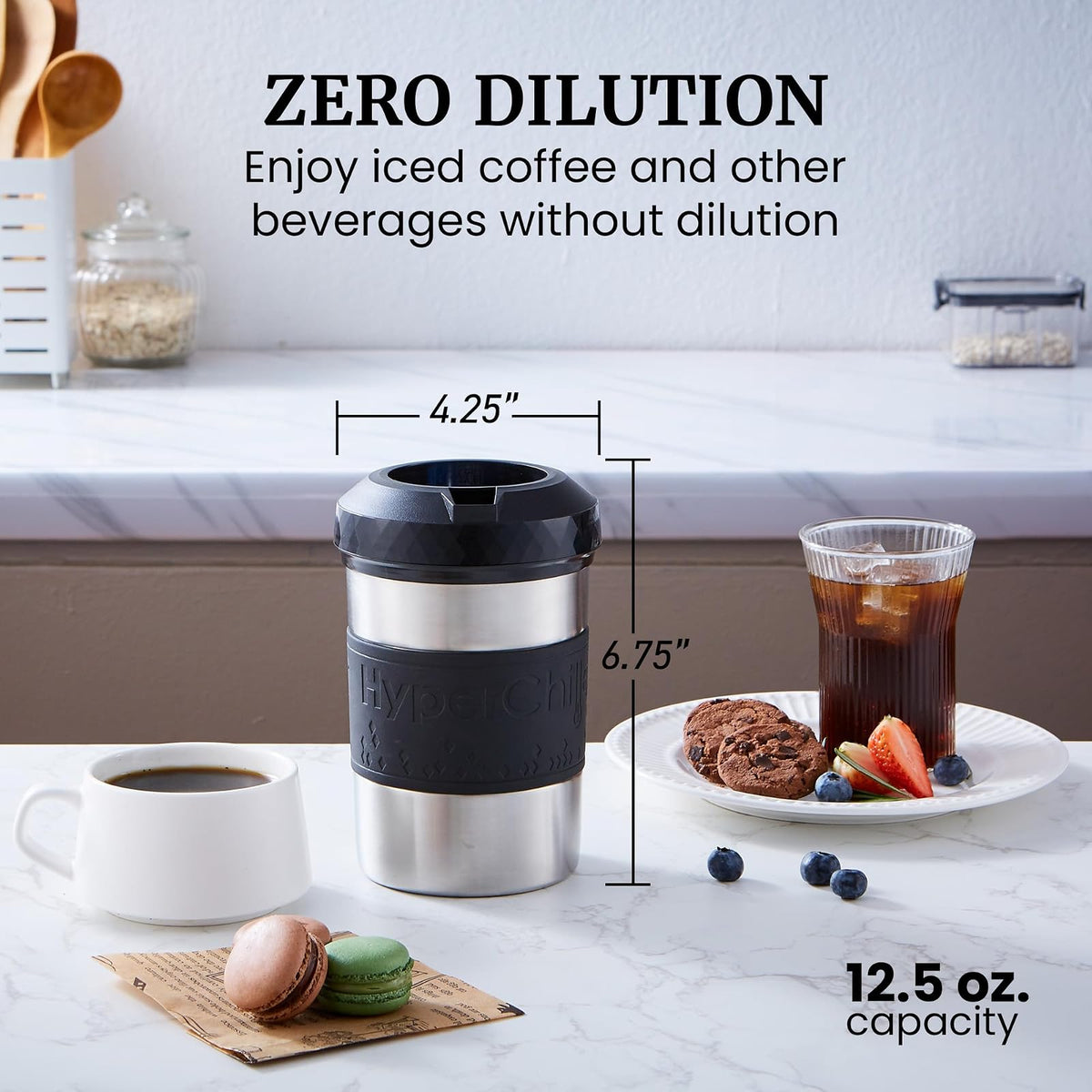 HyperChiller El original pero nuevo enfriador de café helado/bebidas patentado HC2SS de acero inoxidable listo en un minuto, reutilizable para té helado, vino, licores, alcohol, jugo, 12 onzas, acero