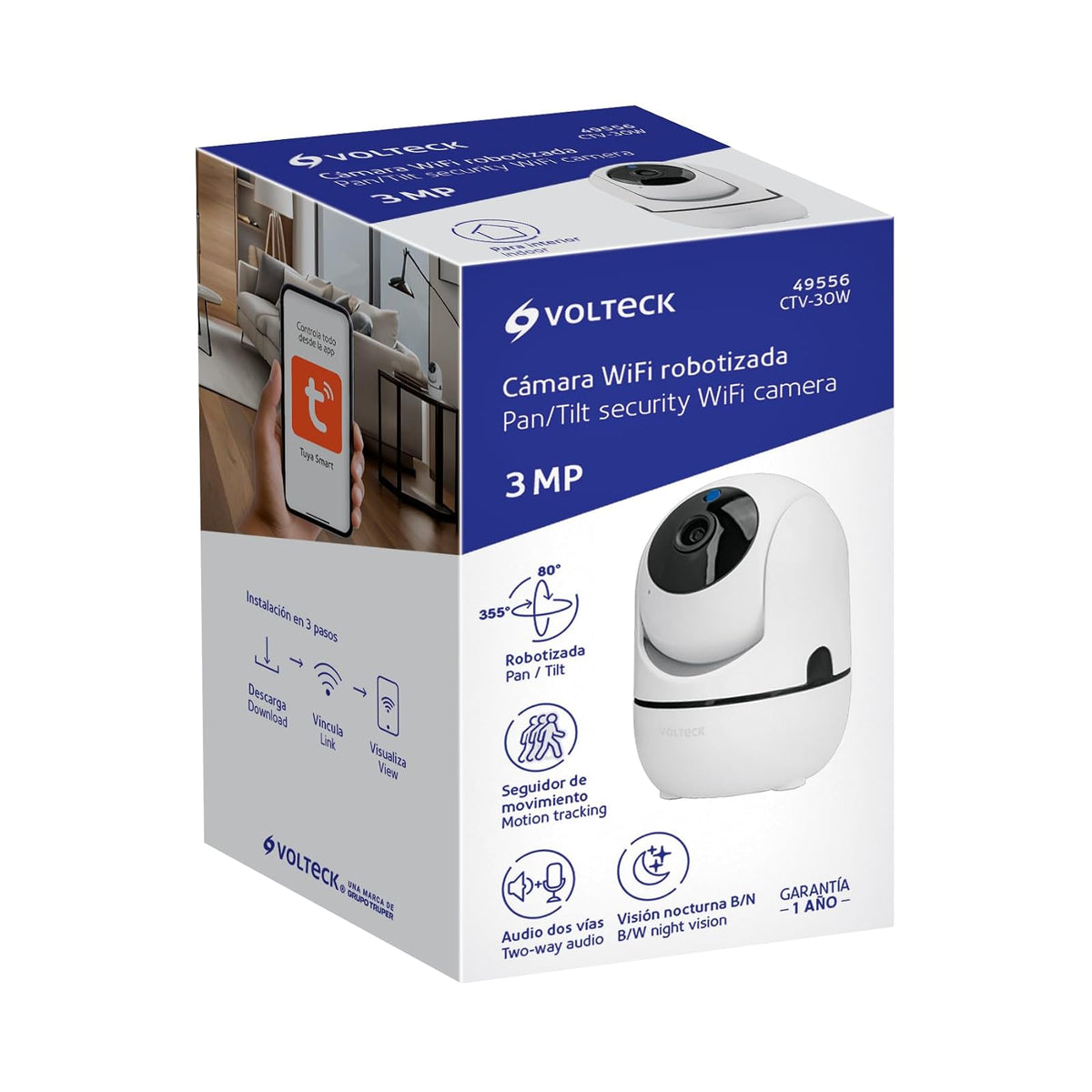 Volteck CTV-30W, Cámara WiFi Robotizada 3 MP detección de Movimiento