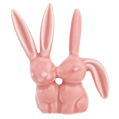 Creative Co-Op - Figura decorativa de cerámica de conejo, soporte de anillo rosa