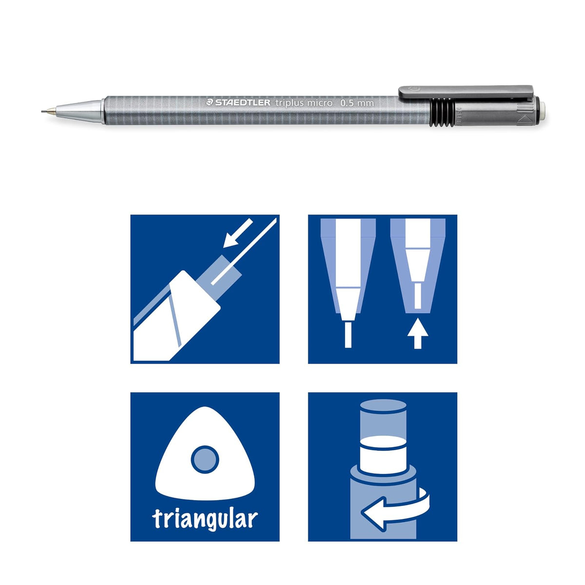Staedtler Triplus 77427BK3A6 - Portaminas retráctil (0,5 mm, incluye borrador, escritura, dibujo, dibujo, dibujo, 3 unidades)